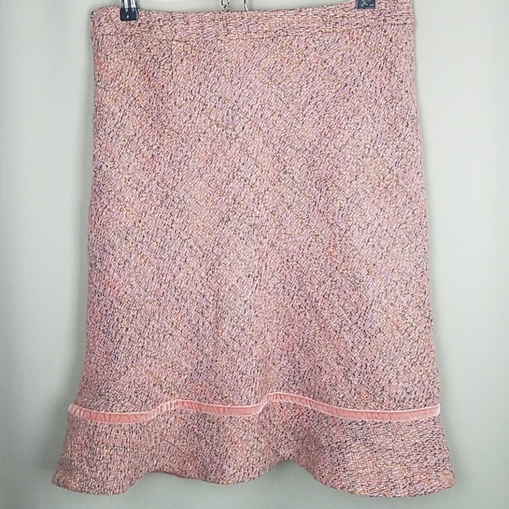 Gap Wool Blend Pink Tweed Skirt Velvet Trim Lined - Picture 2 of 6